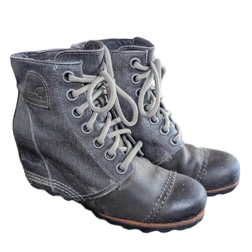 Sorel Women's Leather & Canvas Lace Up Wedge Boots - Size 7